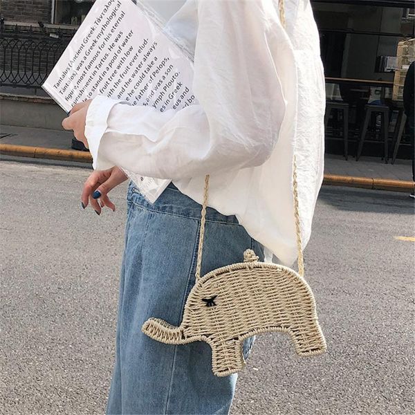 

women handbags elephant straw handbag crossbody chic shoulder messenger bag beach woven mini cute casual lady purse