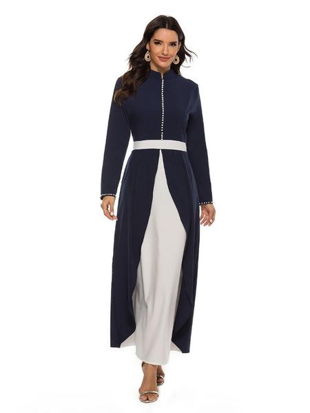 

new muslim middle eastern patchwork dress with contrasting colors and beaded fashion dresses women dress long dresses, Black;gray