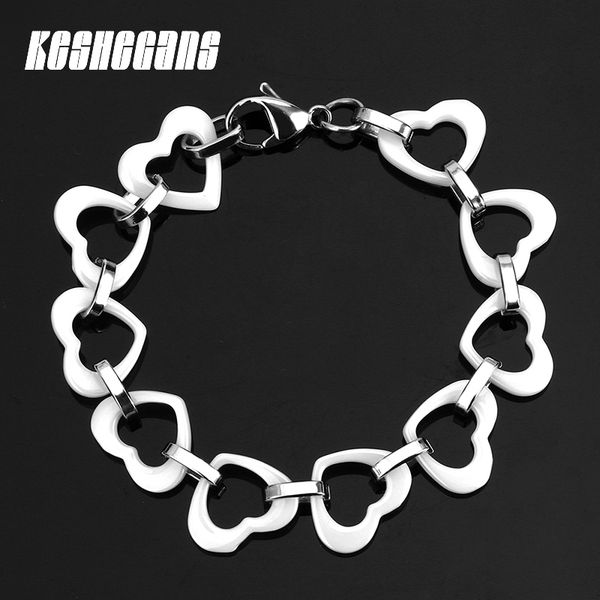 

new style white ceramic heart shape bracelet romantic beautiful healthy bangle for women wedding party fashion jewelry gift, Golden;silver