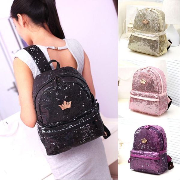 

backpack women mochilas mujer 2019 women outdoor crown sequins colorful backpacks travel bag school package bags women's