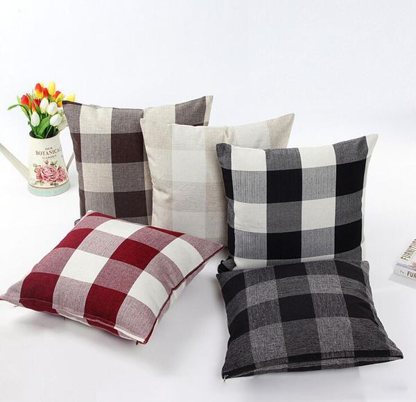 

classic large lattice pillowcase natural linen decorative pillow case living room bed office cushion cover 45*45cm tc190318 50pcs