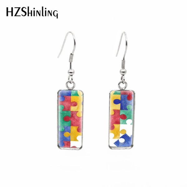 

selling jewelry new autism awareness rectangular earring glass dome square fish hook earring handmade p jewelry, Silver