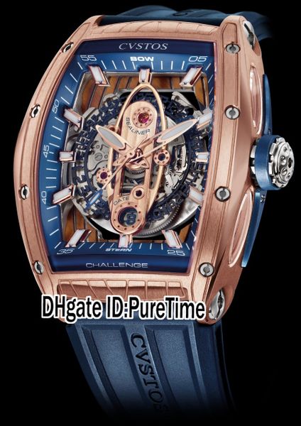 

new edition cvstos challenge new sea-liner rose gold bezel blue inner gold skeleton dial automatic mens watch rubber for puretime high, Slivery;brown