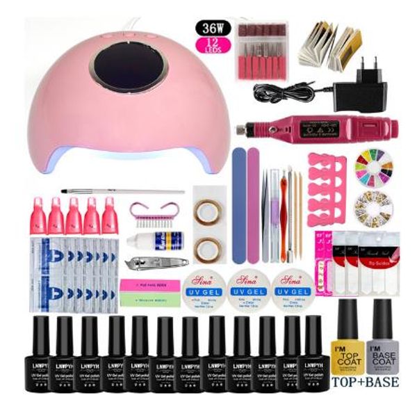 

nail set uv led lamp dryer with 12pcs gel polish kit soak off manicure tools set electric nail drill for nail art tools