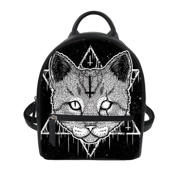 

pu leather backpack women gothic black cat print mini shoulder bags for girls female school bookbag daypack waterproof bag 2019