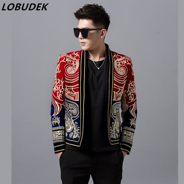 

nightclub men's slim dragon robe embroidery jacket party male singer stage performance costume fashion casual coat overcoad, Black;brown