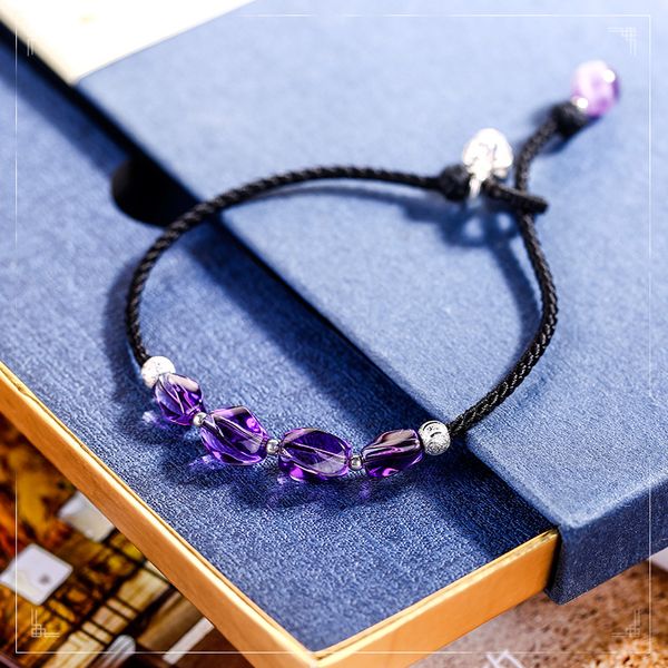 

amethyst anklet student sterling silver crown buckle original simple mori-style ankle chain retro foot chain, Red;blue