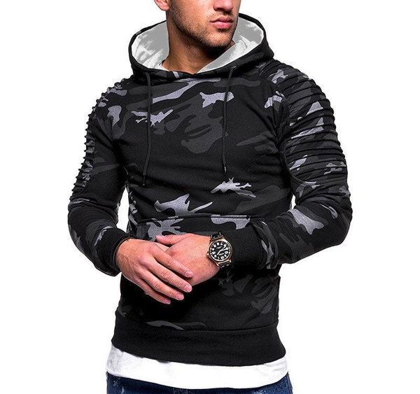 

new fashion camo hoodies men s winter slim hoodie warm hooded sweatshirt coat outwear autumn winter men casual overcoat, Black