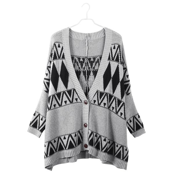 

women oversized cardigan coat batwing sleeve knitted sweater spring autumn printed button cardigans ladies v neck loose jackets, White;black