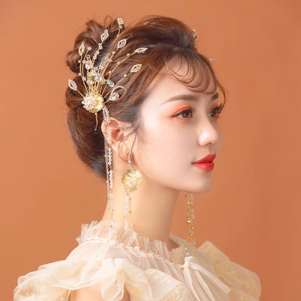 

crystal beads earrings luxury bride hair jewelry headbands sets headdress brides hair decoration women brides hair accessories, Golden;white