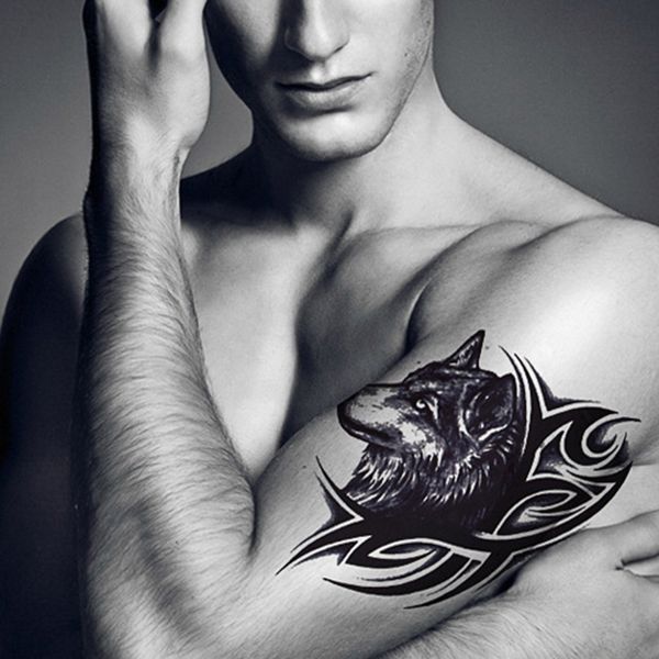 Acheter Femmes Hommes Eau Transfert De Faux Tatouage Tête De Loup étanche Temporaire Corps Bras Bras Art Autocollant De 343 Du Manxing Dhgatecom