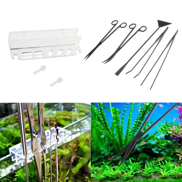 

aquarium tools kit, aquascaping tank aquatic plant fish 5pcs kit with storage rack