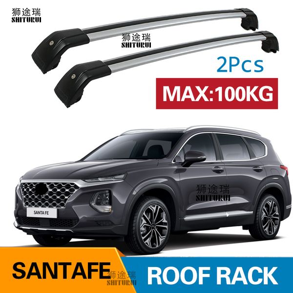 

shiturui 2pcs roof bars for hyundai new santafe suv 2013-2018 aluminum alloy side bars cross rails roof rack luggage carrier
