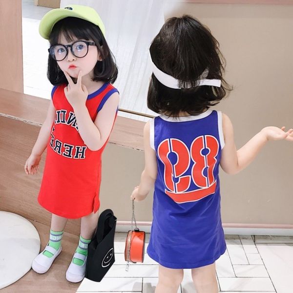 

kids designer clothes 20 girls digital printed vest dress sports dress fashionable children's dress, Red;yellow