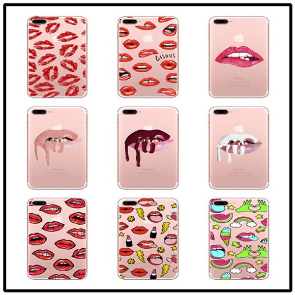 

for iphone xs max xr 6 7 8 x plus lip print painted hollow cell phone case mixed transparent tpu soft phone cases