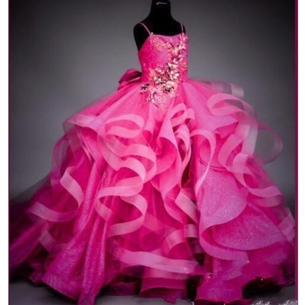 

fuchsia ball gown flower girl dresses with spaghetti straps crystal beaded tiered ruffles flower girl dress party birthday gowns, White;red