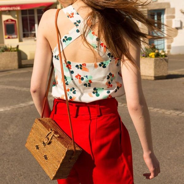 

2020 summer womem's 100% viscose print sleeveless vest back cross lady, White