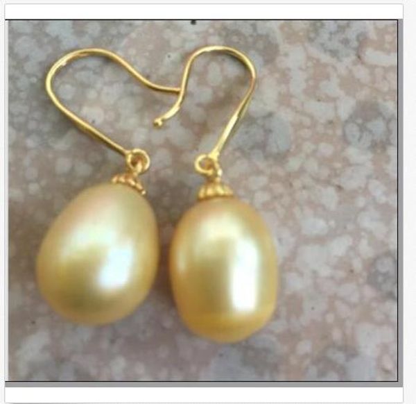 

huge pair of 11-12mm natural south sea gold pearl earring 14k, Golden;silver