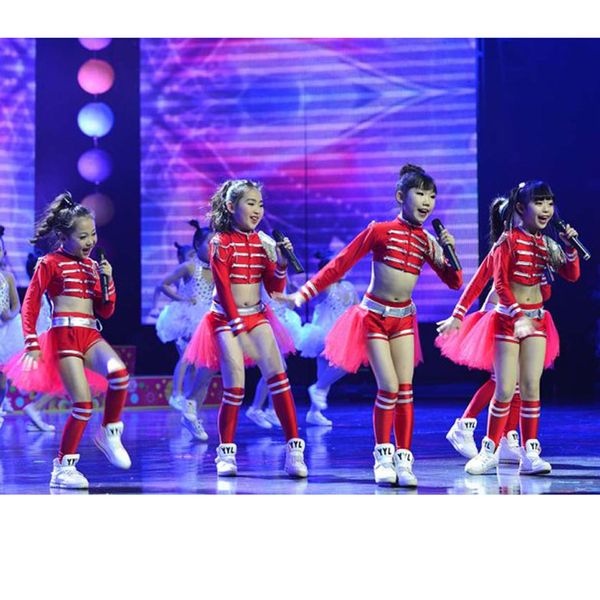 

children stage dancewear kid hip-hop hip hop jazz dance costume suit paillette modern dress girl cheerleading clothes, Black;red