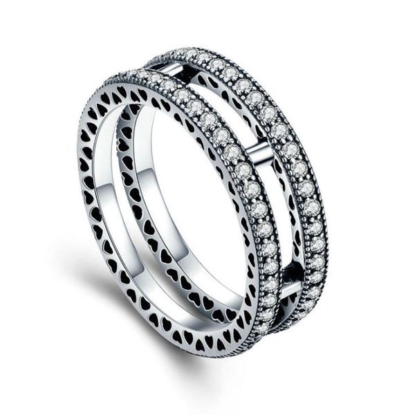 Großhandels-CHARM 925 Sterlingsilber-Ringpersönlichkeit CZ-Diamant-Doppelring für Pandora-Schmuck mit ursprünglichem Kastendamen-Geburtstagsgeschenkring