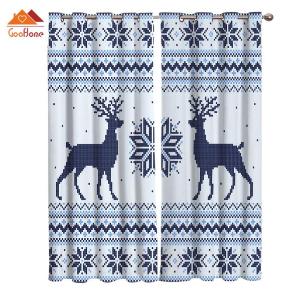 

christmas elk snow blue decoration window curtains living room outdoor fabric drapes curtain home decor
