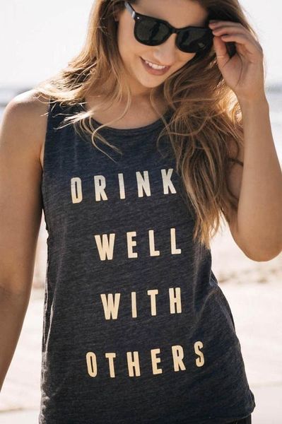 

drinks well with others tank funny muscle tee workout muscle tank, White