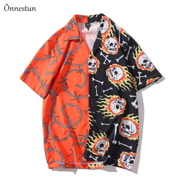 

onnestun хип-хоп печати с коротким рукавом рубашки мужчины new street гавайи пляж негабаритные женщины топы мода harujuku lovers рубашки муж, White;black