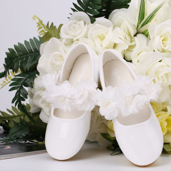 

2018 spring children korea flower lace pearl leather shoes kids school wedding shoes girls party dress princess single, Black;grey