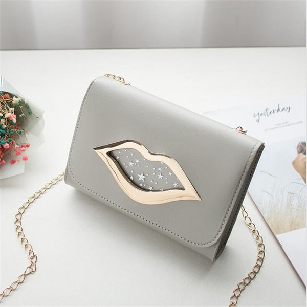 

ladies fashion solid color star lips decor chain shoulder messenger handbags pu leather women flap chain crossbody bags