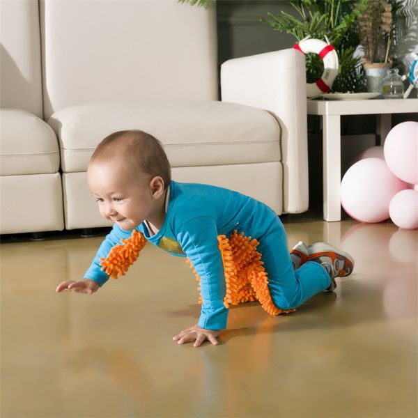 

2020 cute baby швабра костюм romper техники унисекс детские мальчики девочки полы очистка mop rompers младенца ползает малышей swob очистка, Blue