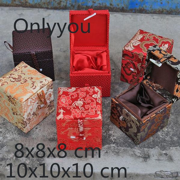Craft Weiche kleine quadratische chinesische Würfel-Aufbewahrungsbox, handgefertigte Geschenkverpackung aus Holz, luxuriöse Seidenbrokat-Schmuck-Sammelbox