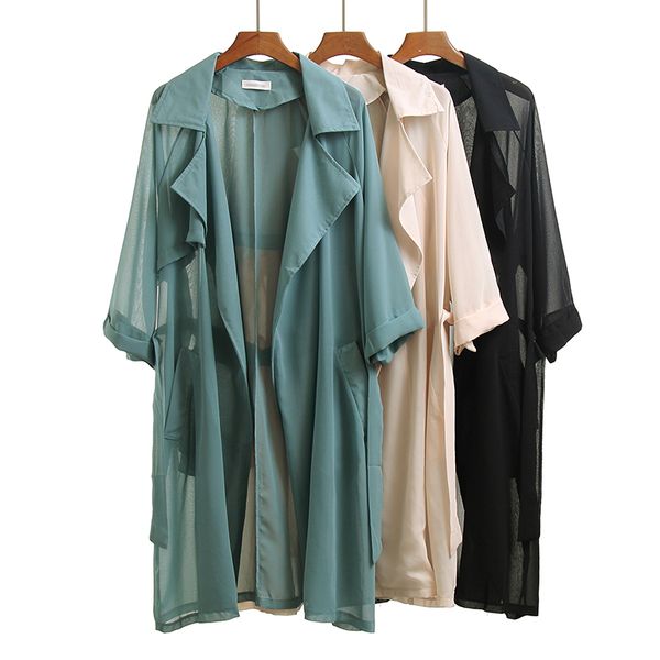 

ленивый шифон ветровка длинное колено женщины солнцезащитный крем супер фея лето кардиган тонкая куртка ранней весной новый стиль, Tan;black