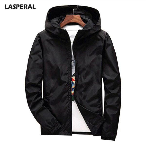 

lasperal men's jacket loose solid color clothes men's spring and autumn models hooded male zipper casual jacket, Black;brown