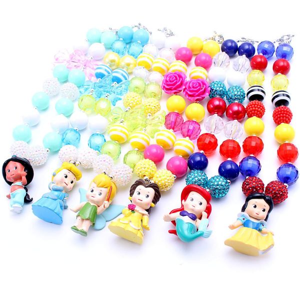 

mhs.sun 6pcs/lot latest fashion princess chunky necklace,kids girls bubblegum bead chunky necklace jewelry for children, Silver