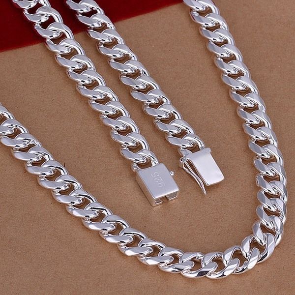 

chains men's 925 silver 10mm square button sideways necklace jewelry wholesale