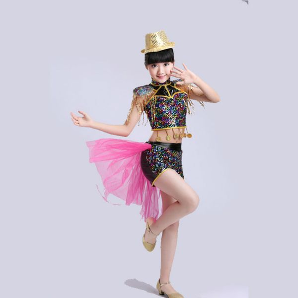 

stage wear style children's day performance clothing dance sequin children fashion street, Black;red