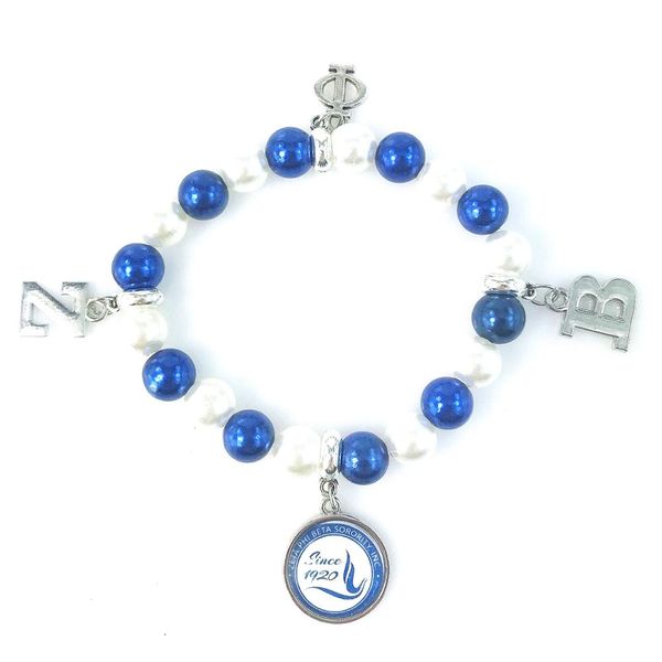 

expandable zeta phi beta sorority pearl blue crystal bracelet zpb charm bead bracelet bangle for men jewelry, Golden;silver