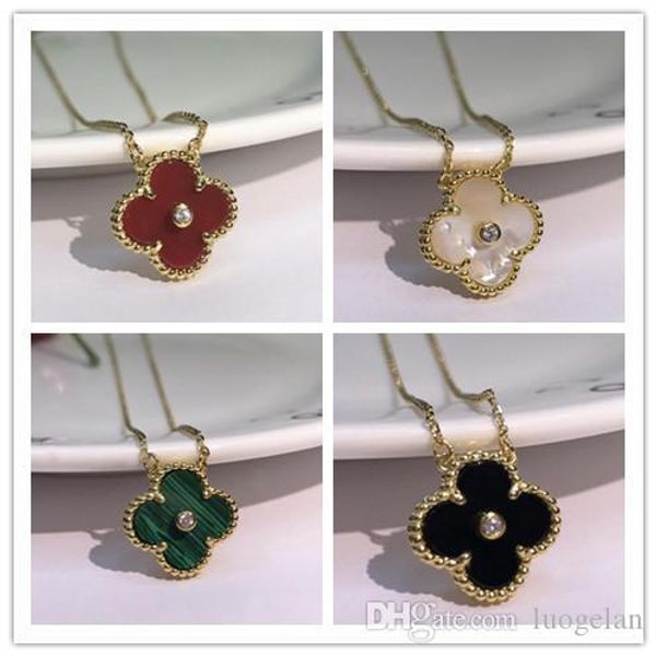 

2019 fashion jewelry necklace black and white red green four leaf flower shell agate 925 silver necklace diamond clover buckle