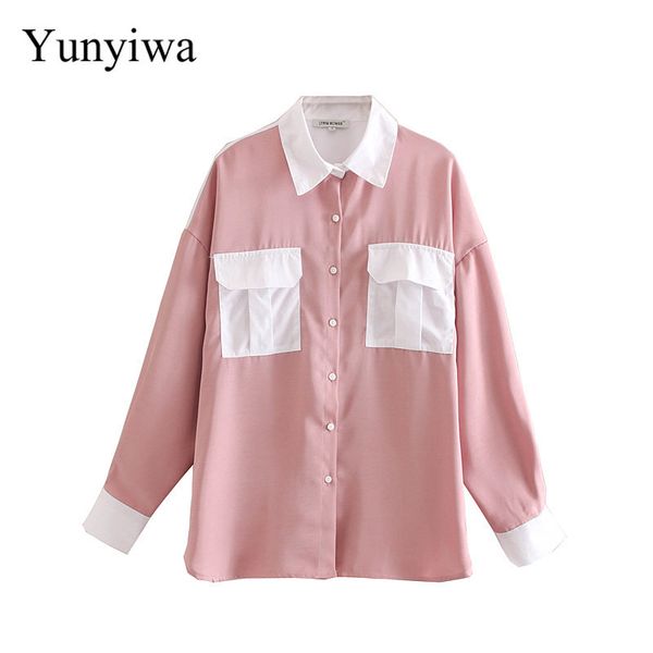 

новые женщины мода цвет соответствия карманы патч повседневная свободная блузка офис леди бизнес рубашки шикарные кимоно femininas топы, White