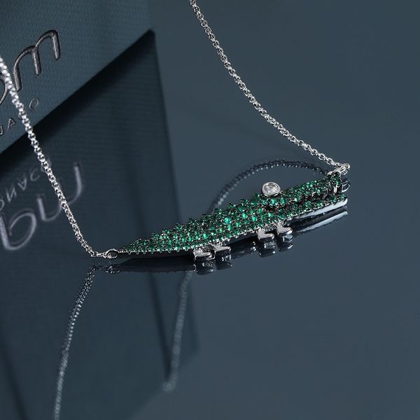 

2019 новое прибытие 925 стерлингового серебра зеленый крокодил ожерелье бренда оригинальные прохладно деликатный специальные ожерелье женщин, Silver