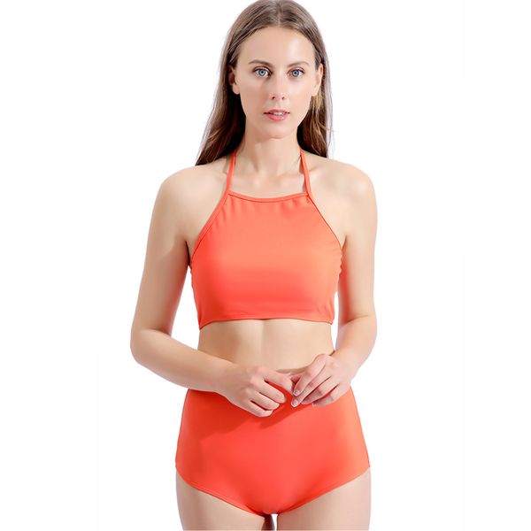 

women's tankini set two pieces summer swimsuit new bikini set halter bikini high waist bottom bathing suit orange, White;black