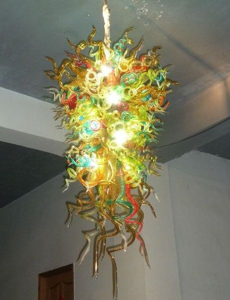 

современный рот выдувается муранское стекло желтая люстра большой высокий подвесной светодиодный источник света люстра подвесные светильники