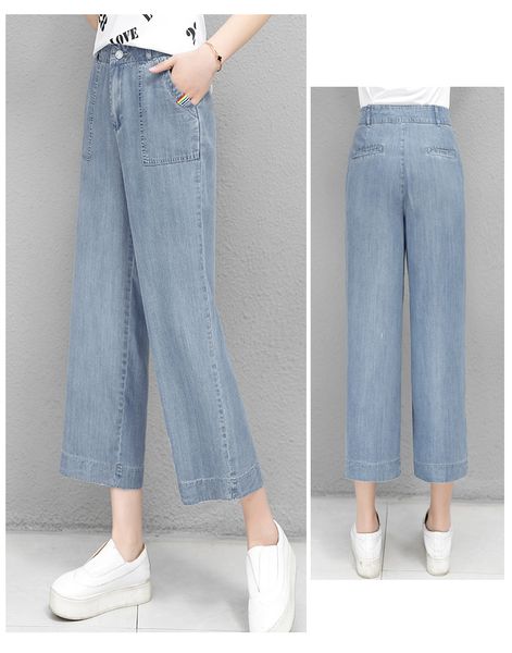 

синие джинсы harlan tencel брюки женские тонкие свободные брюки, Blue