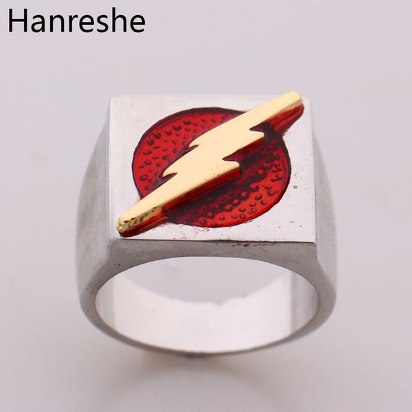 

hanreshe dc movie comic the flash superhero ring with gold color flash lighting logo ring men and women jewelry, Golden;silver