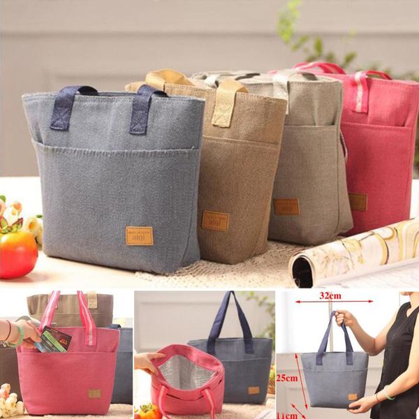 

lunch bag thermal organizer cotton linen cloth handy thickness insulated picnic practicallunch bags for home storage bag, Blue;pink