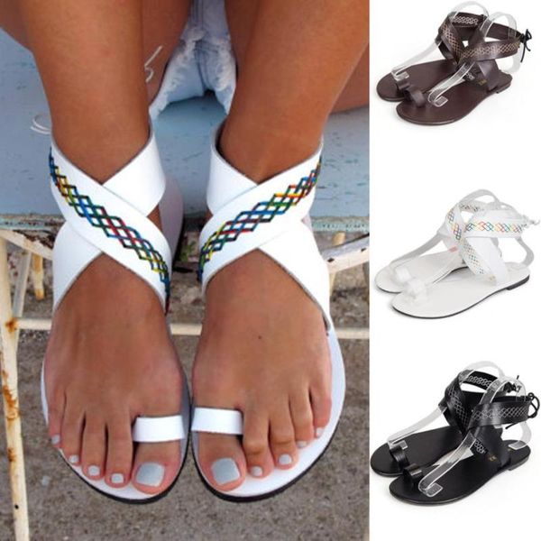 

new sandals fashion cross belt rome strappy gladiator low flat flip flops beach sandals casual summer zapatos de mujer, Black