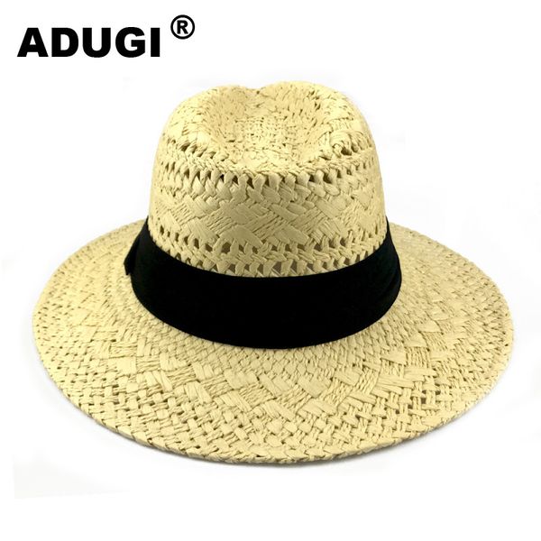 

adugi straw sun hat men and women panama jazz hat fashion simple hand hollow outdoor beach sun straw female top, Blue;gray