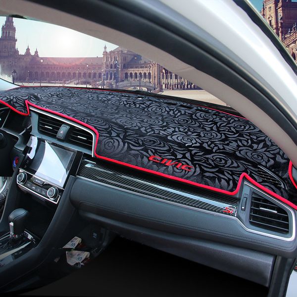 

car dashboard anti-slip shading sunscreen mat flannel / rose pattern for civic 2016 2017 2018 2019 decoration accessories