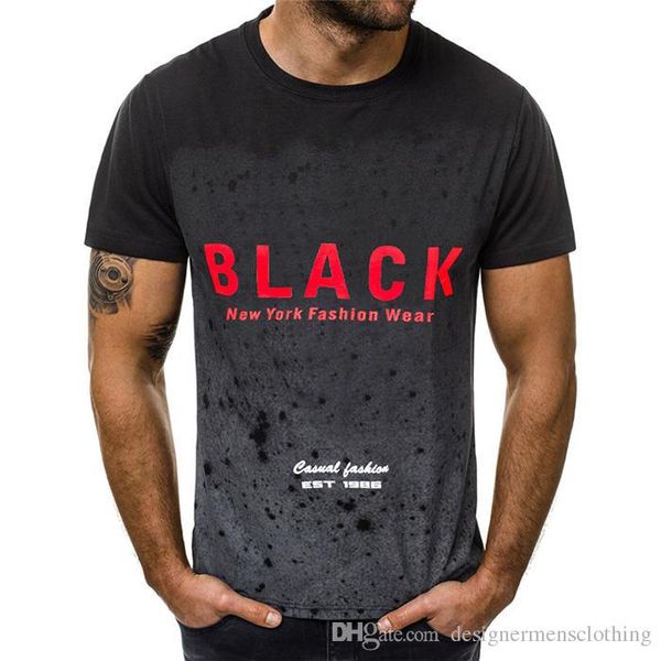 

red black letter printed gradient mens tshirt casual short sleeve breathable mens summer mens clothing, White;black