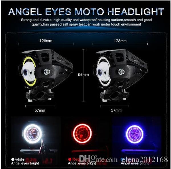 

2pcs 125w motorcycle headlights with halo angel eyes motorbike spotlight u5 u7 led moto driving car fog spot head light lamp drl